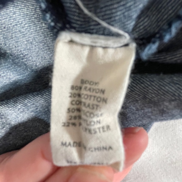 Gilded Intent Pieced Denim Cardigan Sweater Navy Gray Denim - Picture 9 of 11